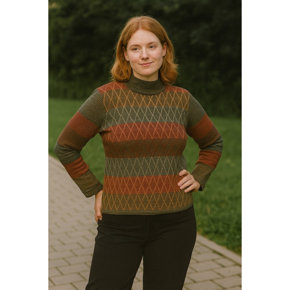 Koret Mock Neck Vintage Sweater Multicolor Women's S Back Zip Acrylic Wool 90s‎